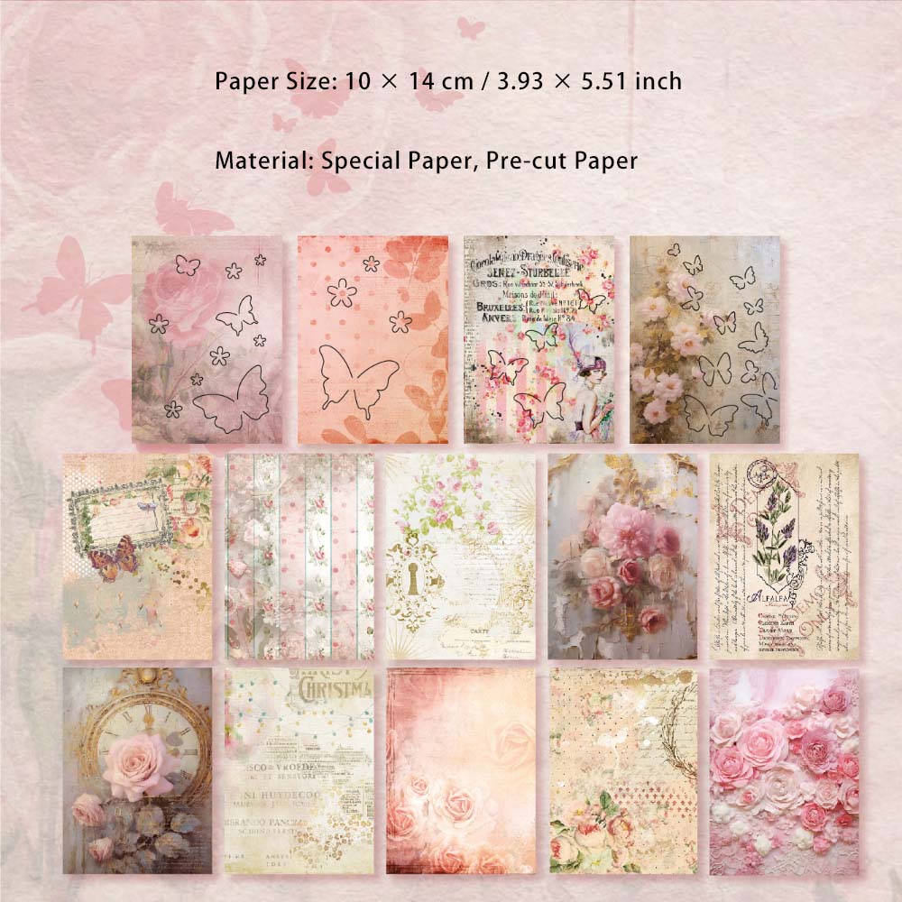 24 Sheets Vintage Floral Scrapbook Paper HJPX