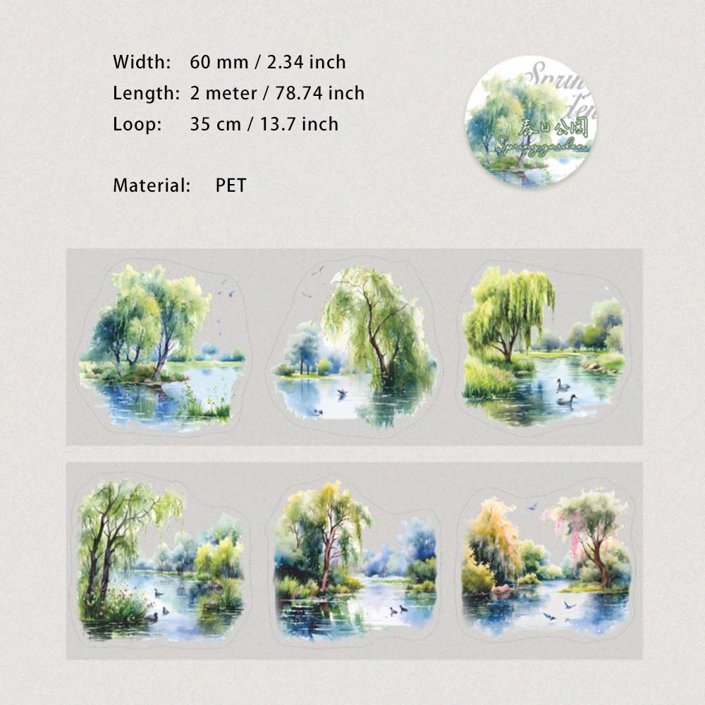 1 Roll Green Spring Pre-cut PET Stickers Tape CRGY