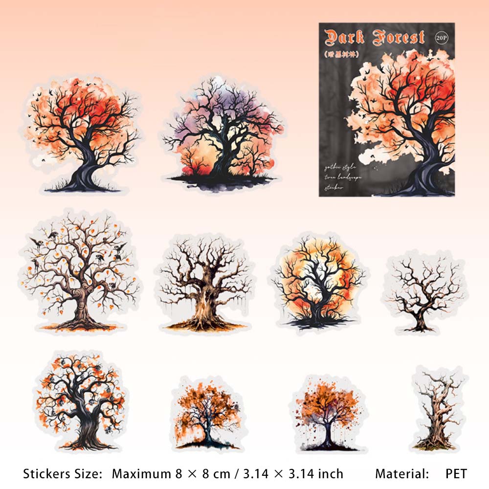 20 Pcs Gothic Magic Tree PET Stickers AHSL