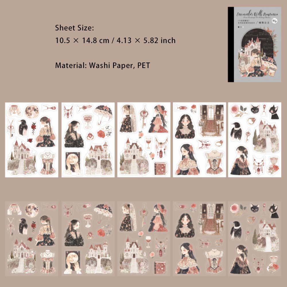 20 Sheets Romantic Encounter Theme Stickers Book YLMXH