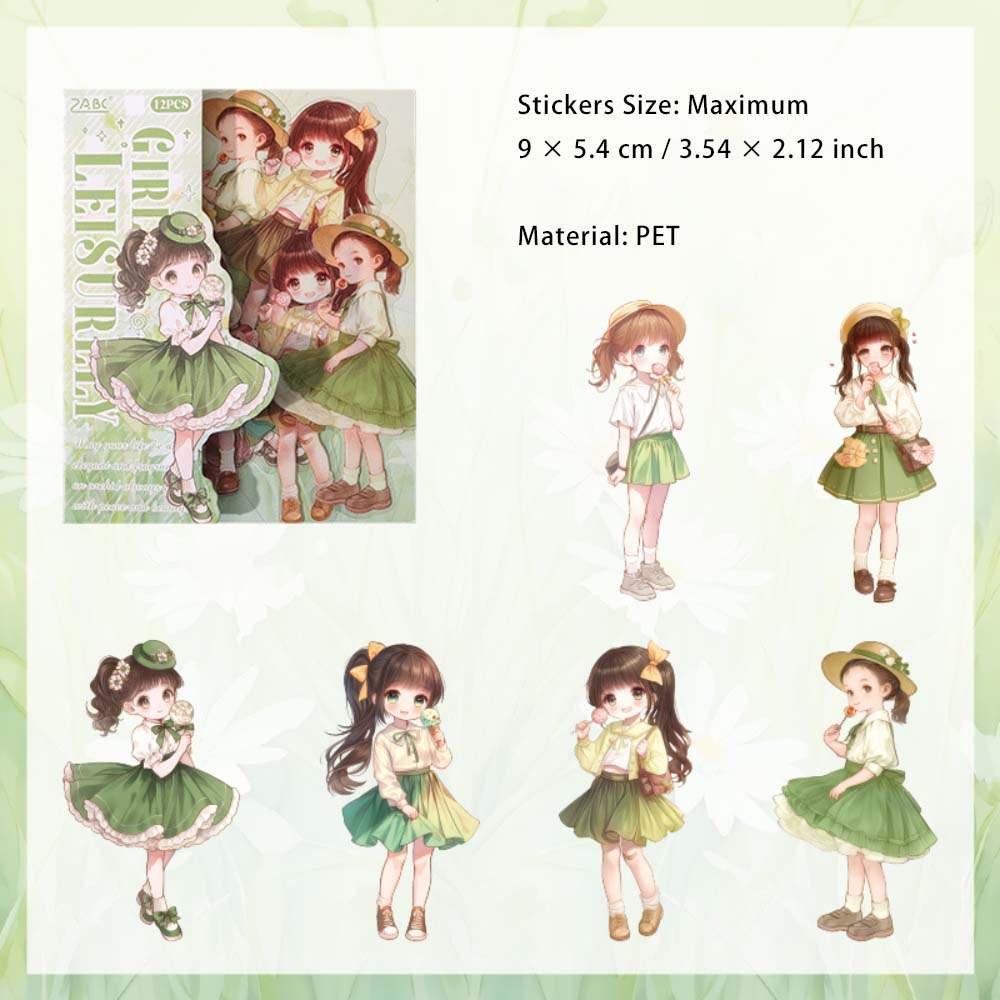 12 Pcs Little Girl with Flowers PET Stickers YJRL