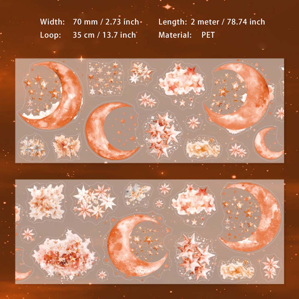 1 Roll Pre-cut Moon Star PET Stickers Tape XXSY