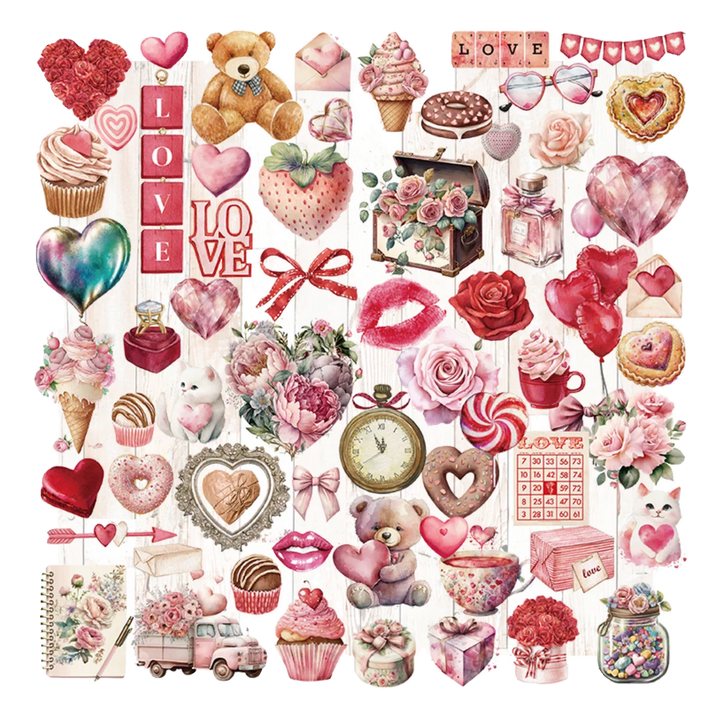 65PCS pink love theme vellum scrapbook sticker collection