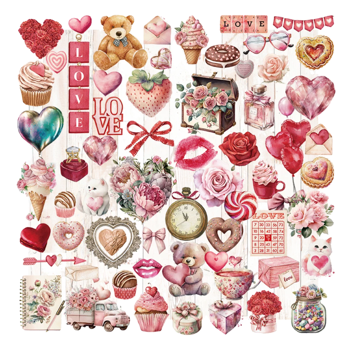 65PCS pink love theme vellum scrapbook sticker collection