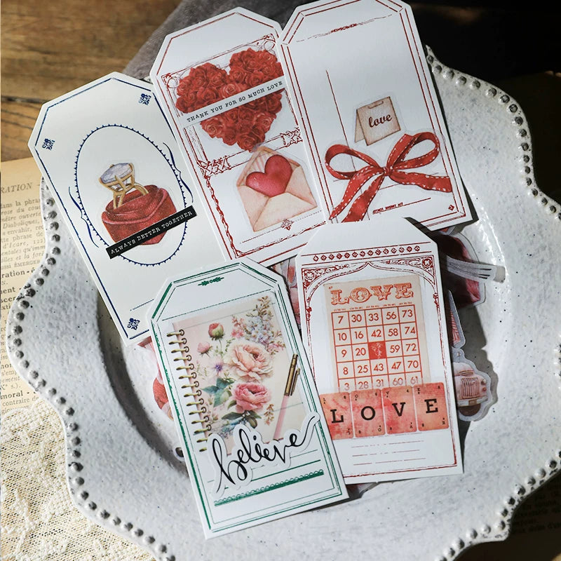 Romantic hearts roses teddy bears and sweets journaling stickers