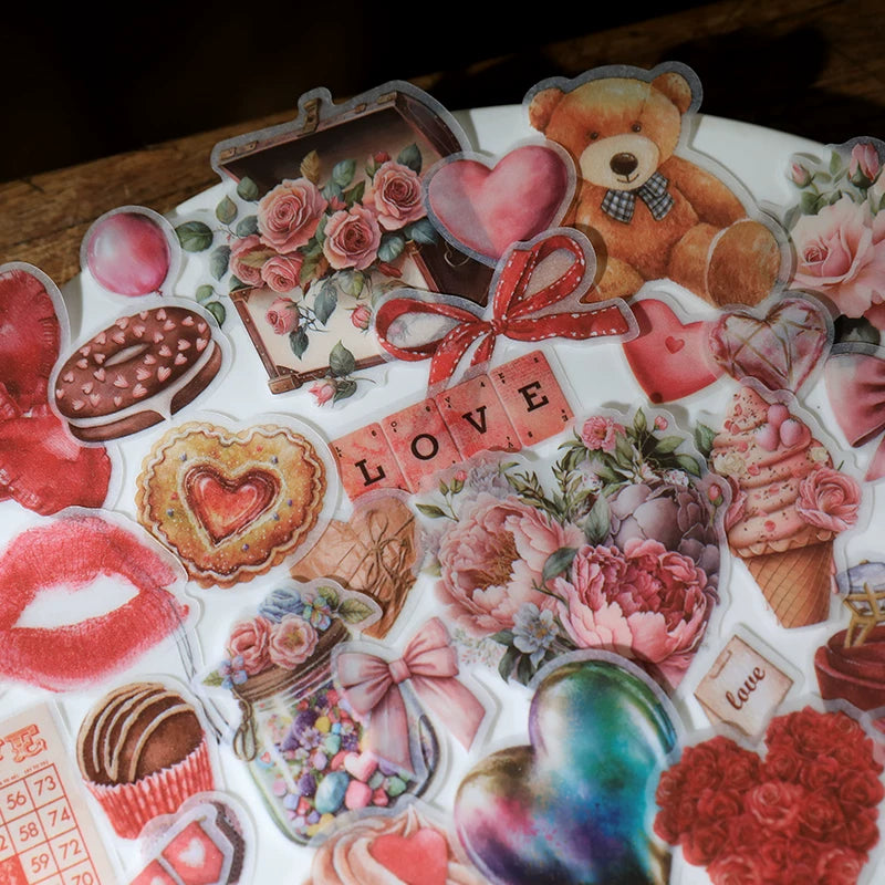 Vintage romance flowers gifts and heart sticker assortment