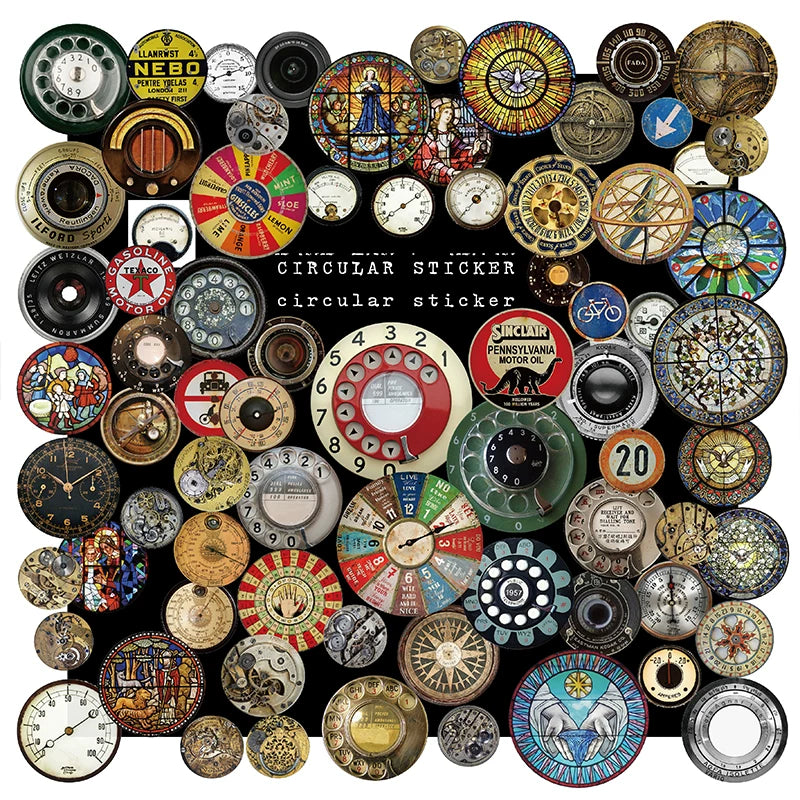 65PCS vintage circular dial vellum scrapbook stickers