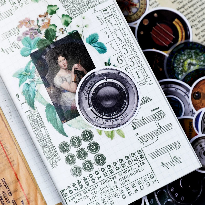Antique circular instrument self adhesive vellum stickers