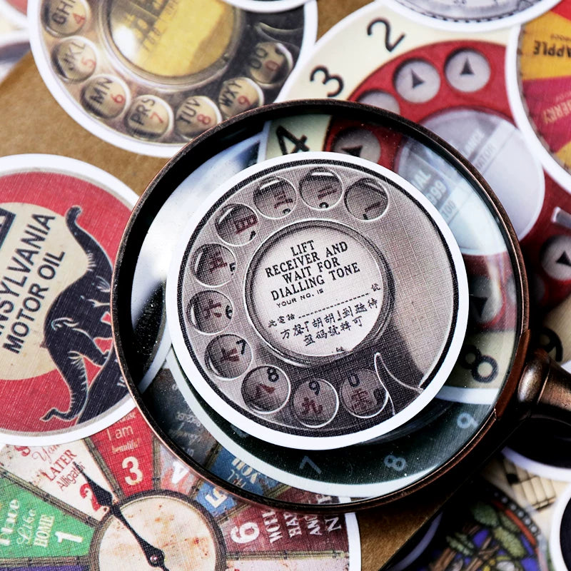 Retro clock face and stained glass collage stickers