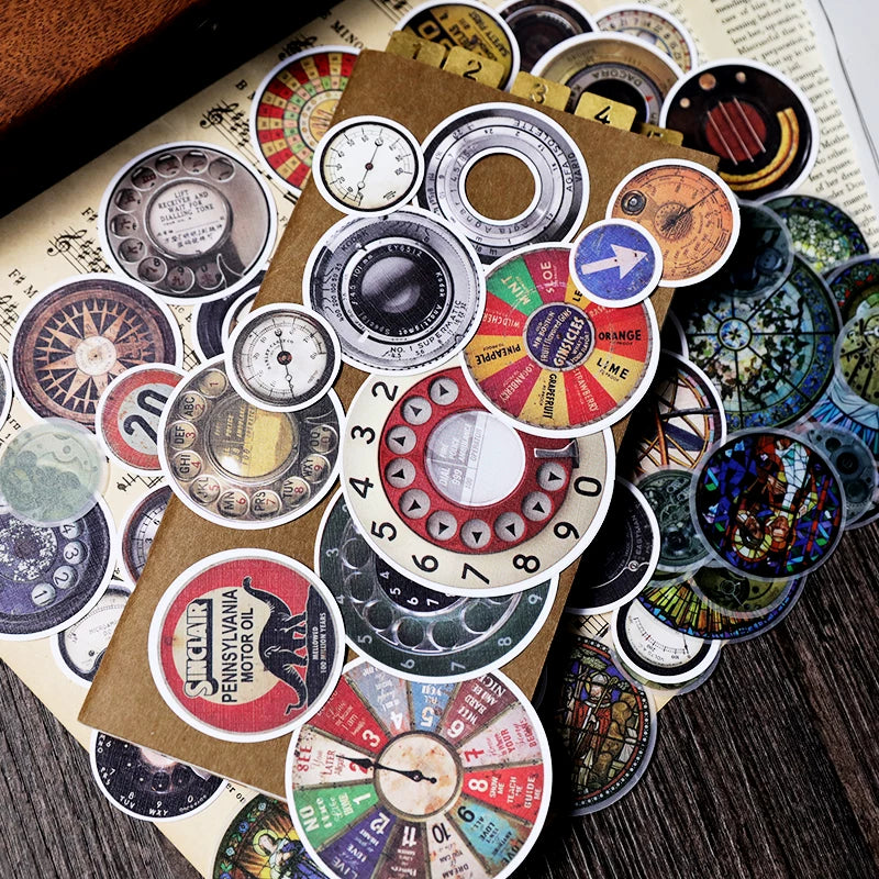 Vintage round dial peel and stick scrapbook assortment