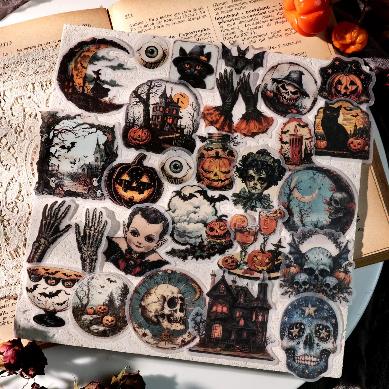 Vintage Halloween translucent vellum stickers for junk journals scrapbooks and collage crafts