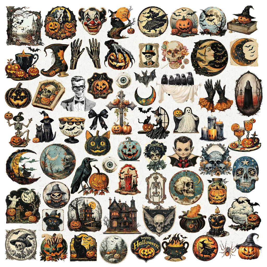 65 piece vintage Halloween sticker pack for junk journal planner scrapbook and collage
