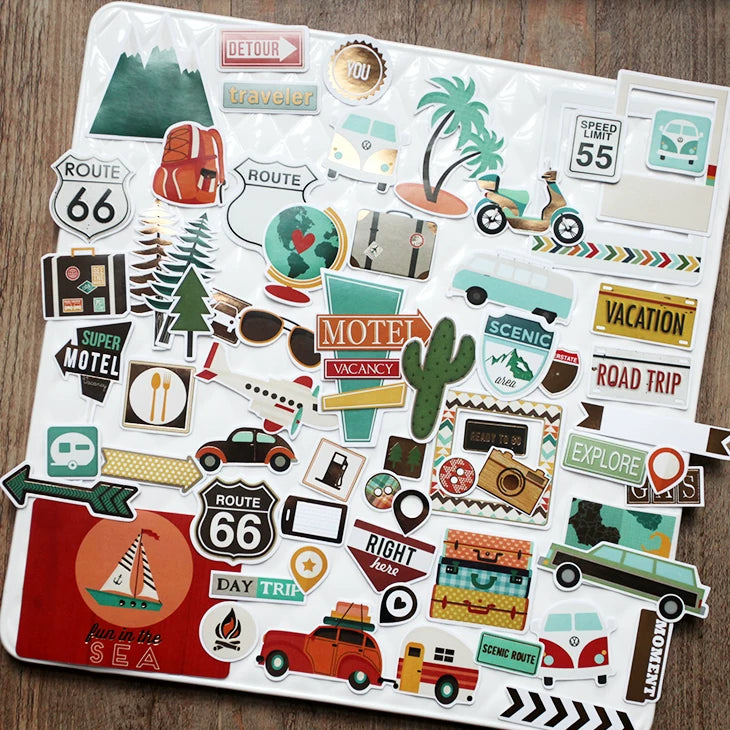 65PCS vintage travel vellum scrapbook stickers