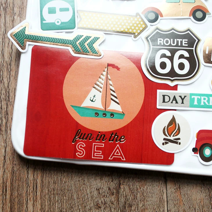 Retro travel collage sticker product display