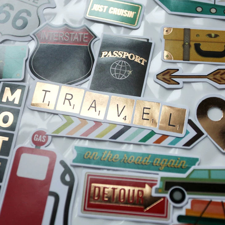 Retro camper car and route decorative stickers