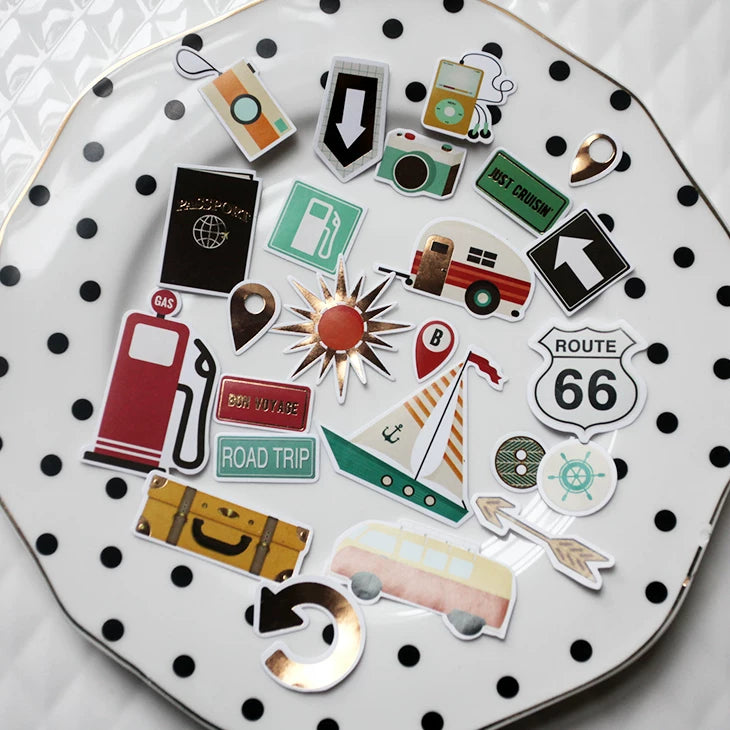 Vintage adventure and vacation journaling sticker details