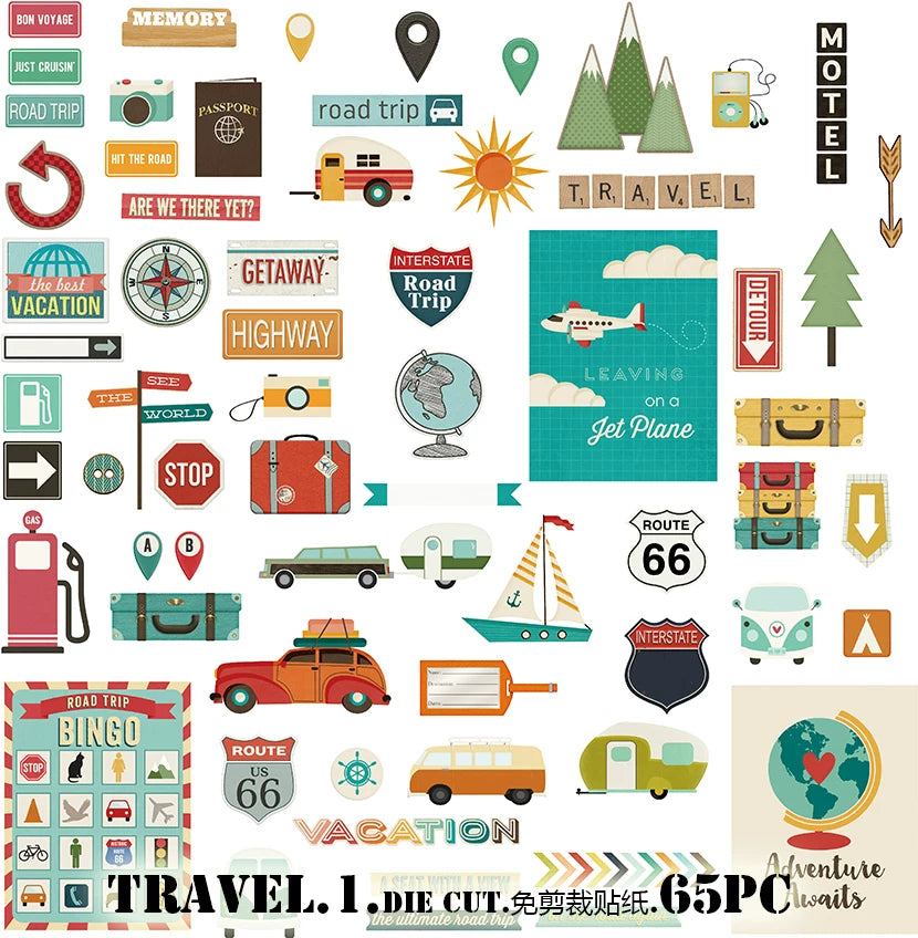 Travel A self adhesive vellum scrapbook sticker set