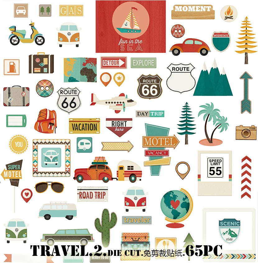 Travel B self adhesive vellum scrapbook sticker set