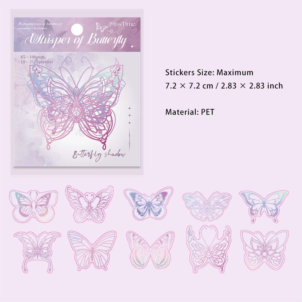 20 Pcs Glitter Butterfly PET Stickers DZYX