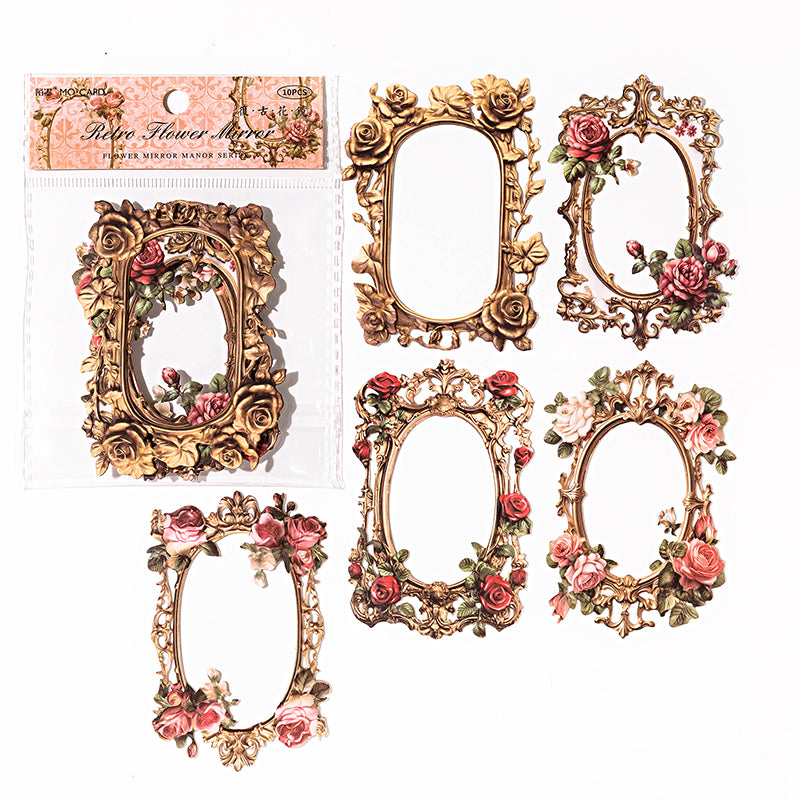 10 Pcs Antique Victorian Hollow Floral Relief Frame Scrapbooking Paper - Red Rose