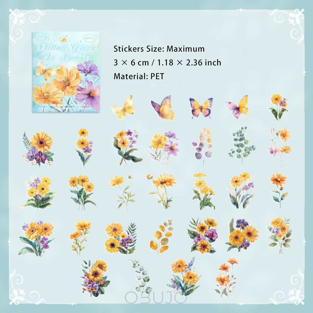 60 Pcs Flower and Butterfly Stickers SJHY