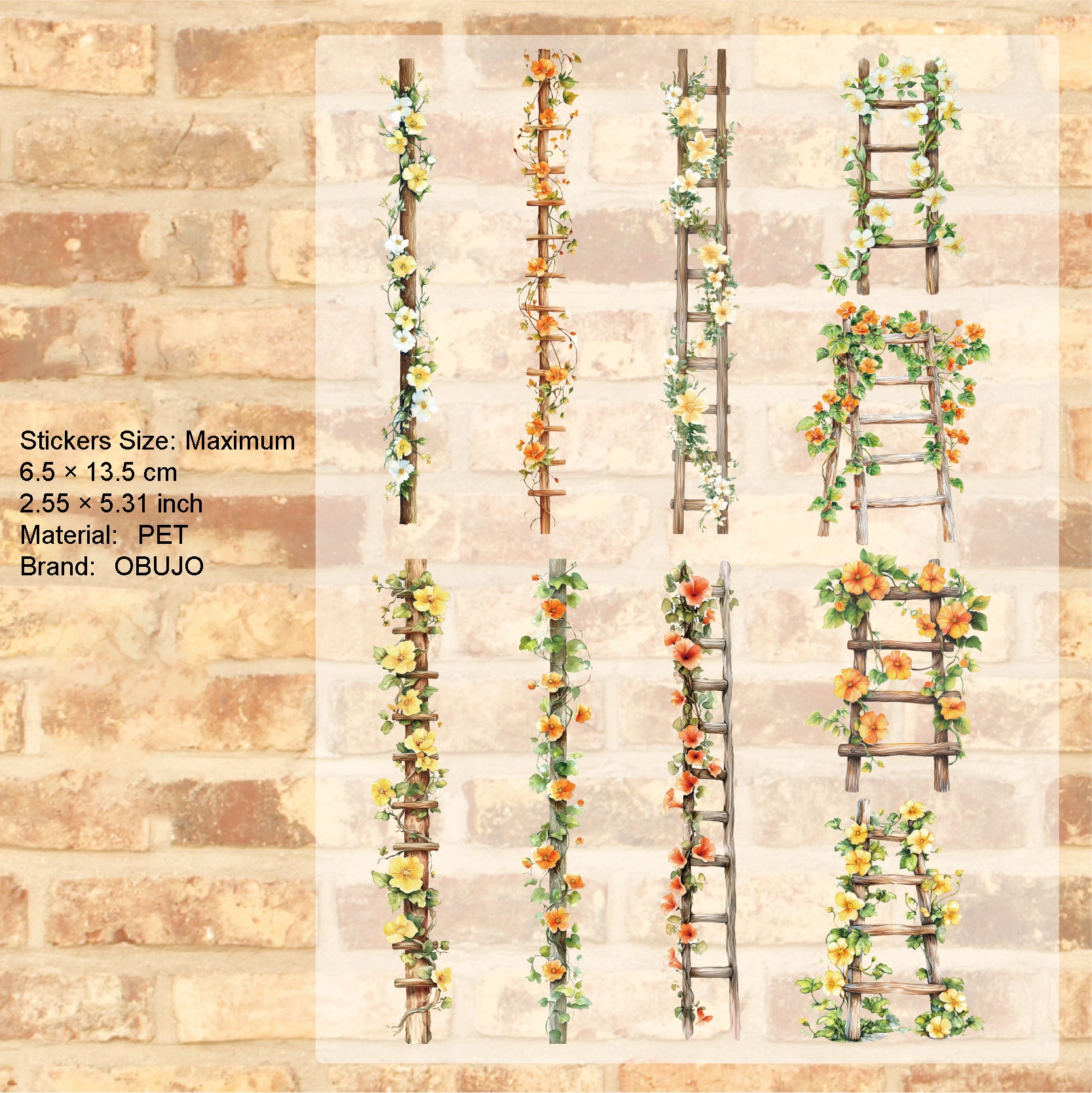 20 Pcs Garden Flower Ladder PET Stickers HTXL