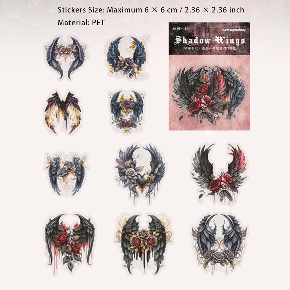 20 Pcs Gothic Wing PET Stickers AYYY