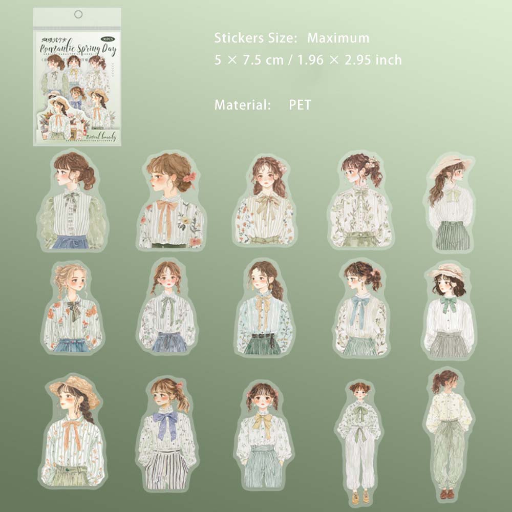 30 Pcs Spring Girl and Boy PET Stickers LMCR