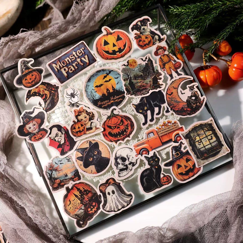 Retro Halloween waterproof die cut sticker collection