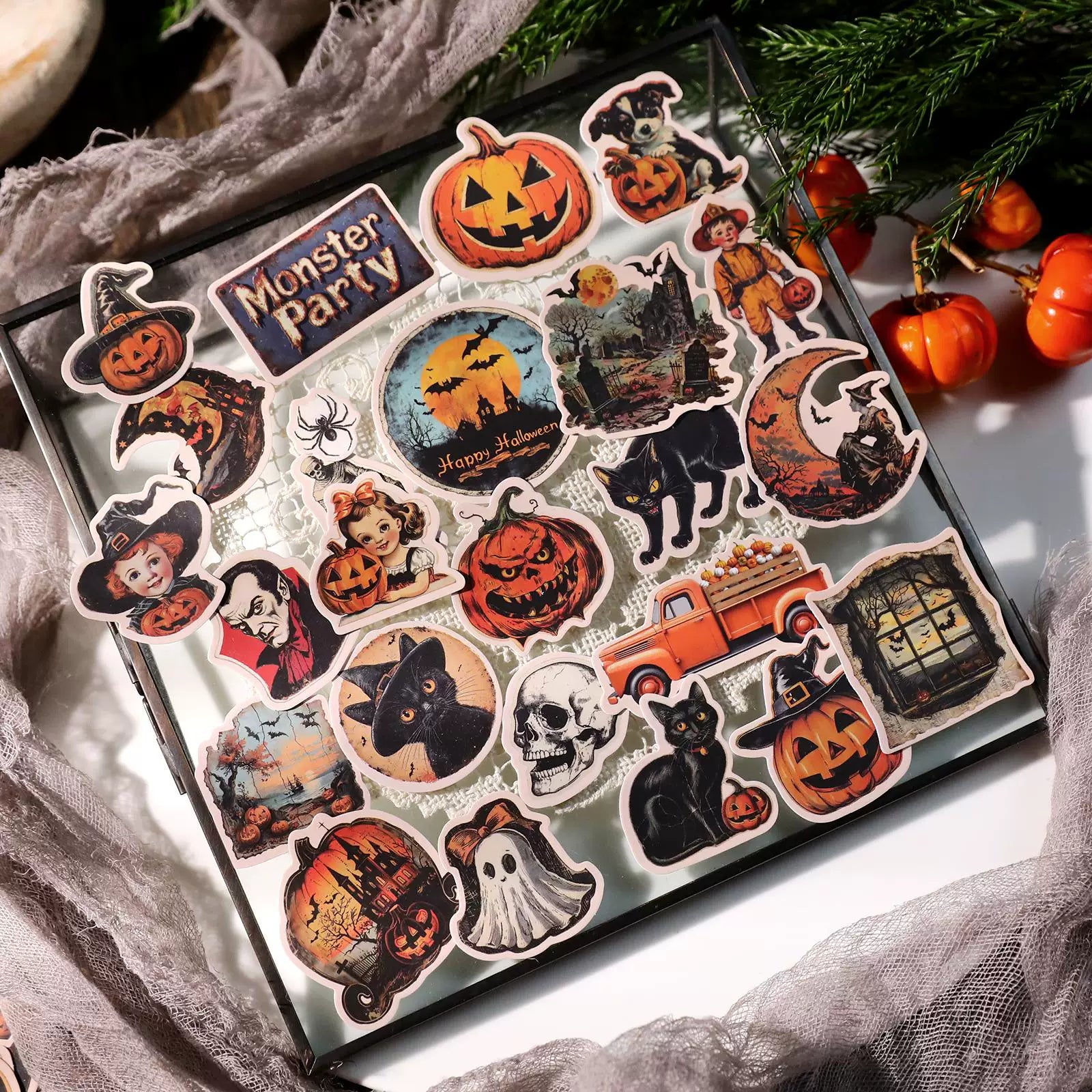 Retro Halloween waterproof die cut sticker collection