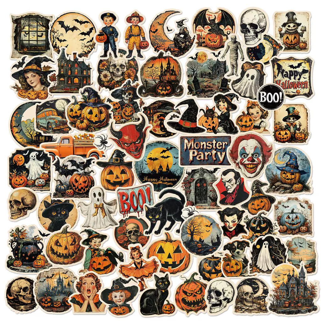 Vintage spooky Halloween decorative sticker pack