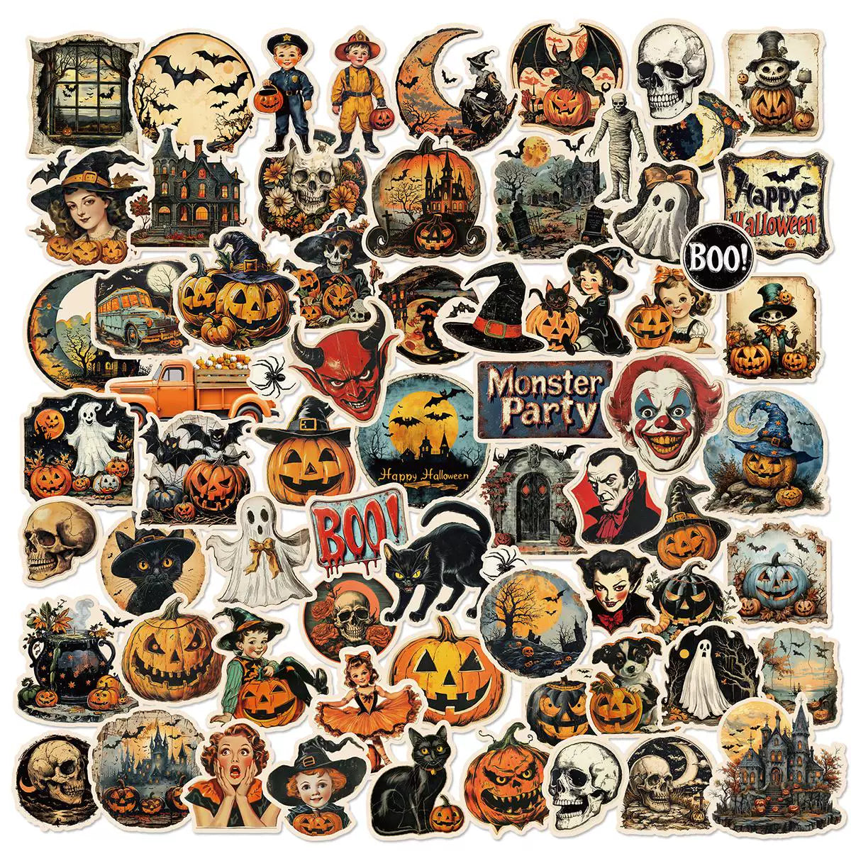Vintage spooky Halloween decorative sticker pack
