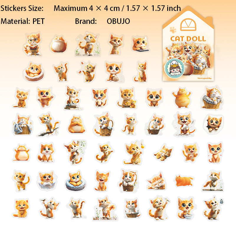 50 Pcs Cute Cat PET Stickers MMWO