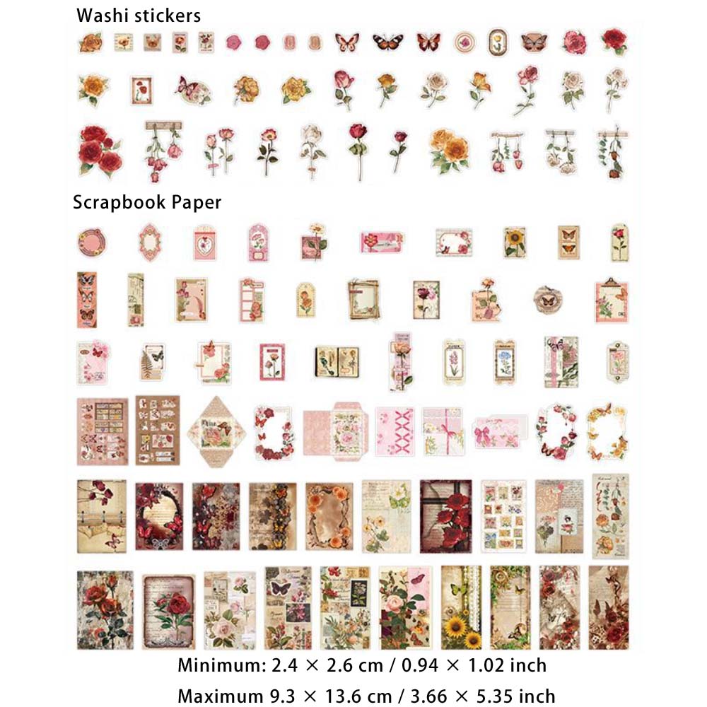 200 Pcs Vintage Junk Journal Paper and Washi Stickers Kit XXSG