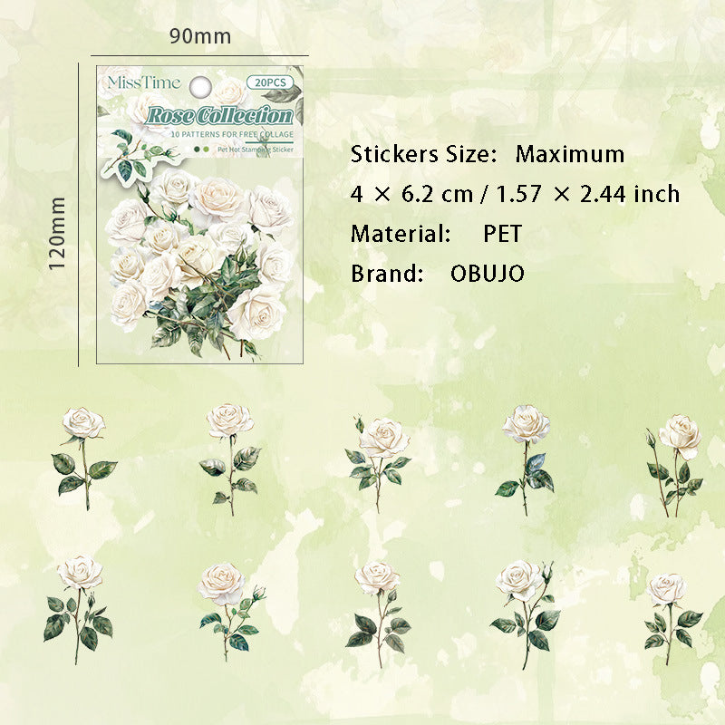 20 Pcs Rose PET Stickers MGZP