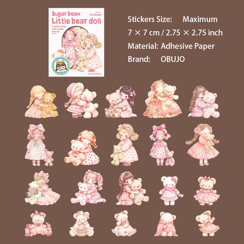20 Pcs Childhood Girl PET Stickers XXWO
