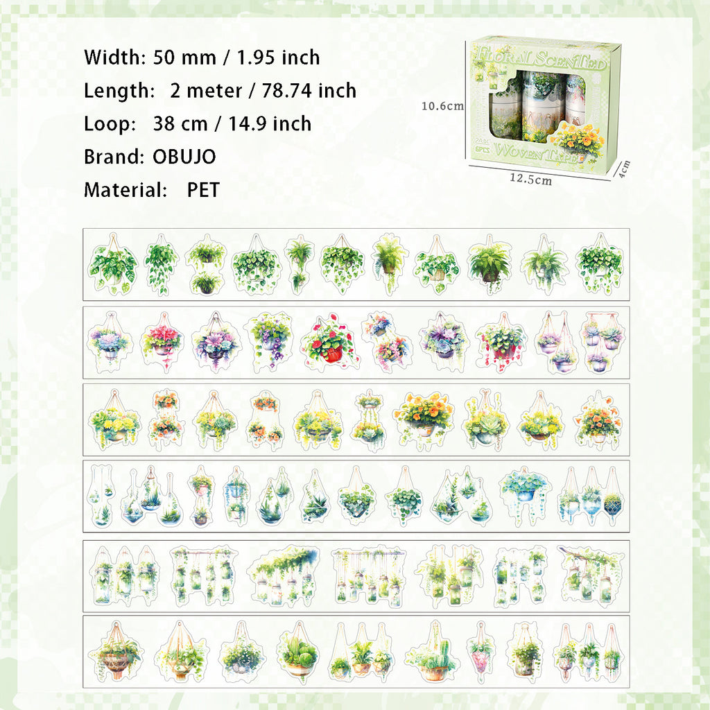 6 Rolls Potted Plant PET Stickers Tape HXZD