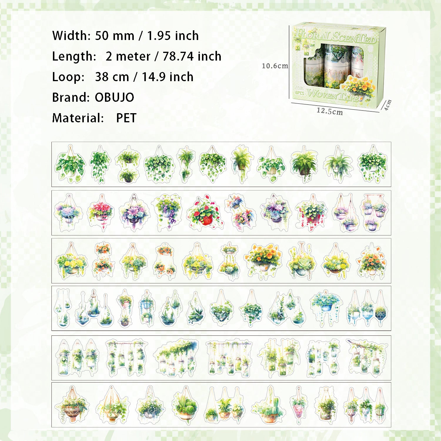 6 Rolls Potted Plant PET Stickers Tape HXZD