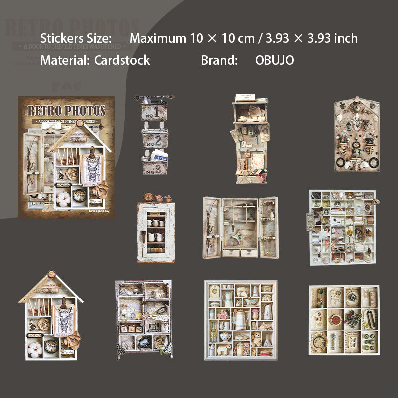 10 Pcs Vintage Shelf Journal Stickers FGJY