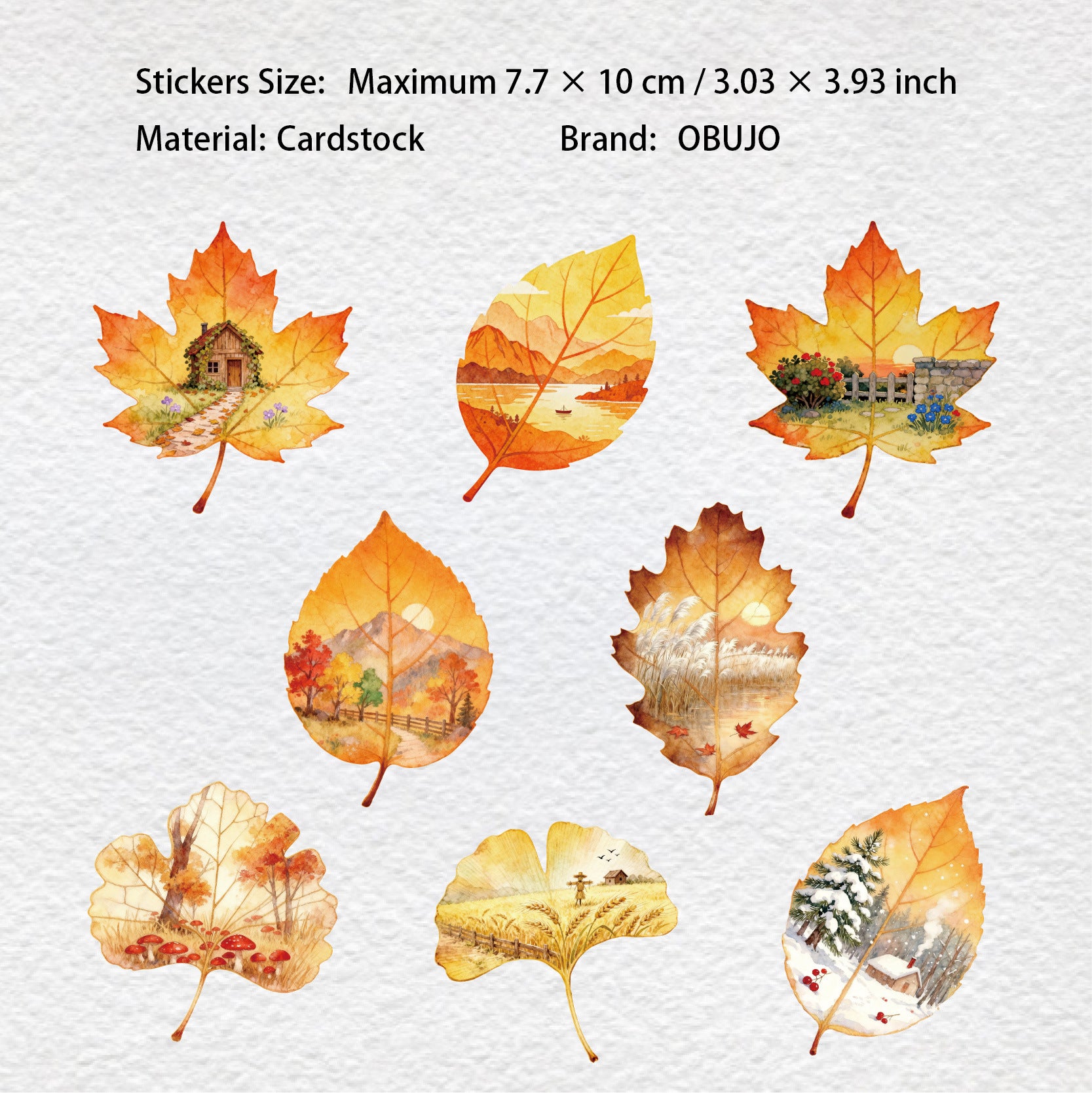 8 Pcs Leaf Themed Cardstock Stickers GYXL