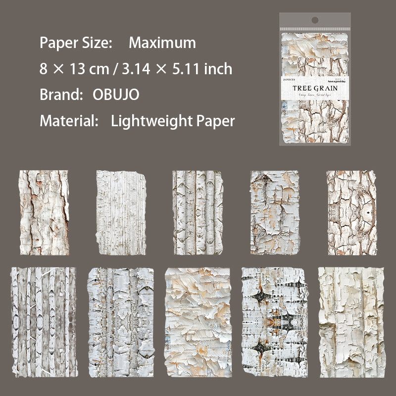 20 Sheets Tree Bark Texture Journal Paper SWYJ