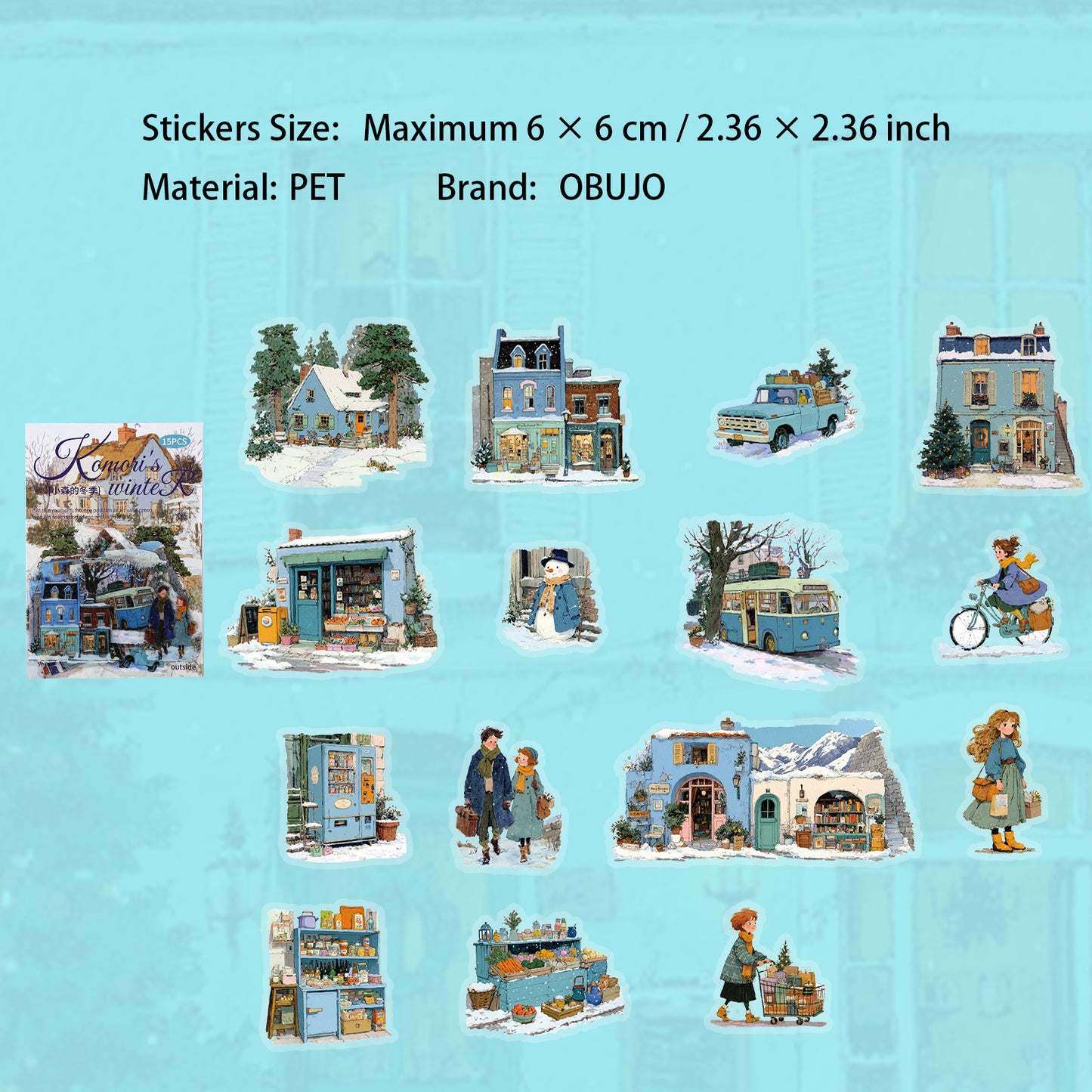 15 Pcs Winter Lifestyle PET Stickers XSDJ