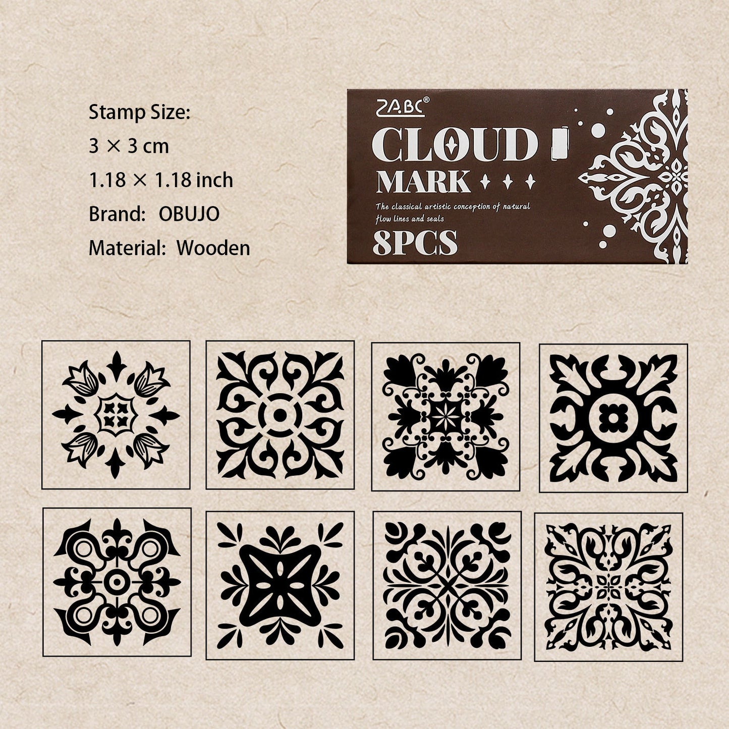 8 Pcs Vintage Geometric Wooden Stamp Kit KWCZ
