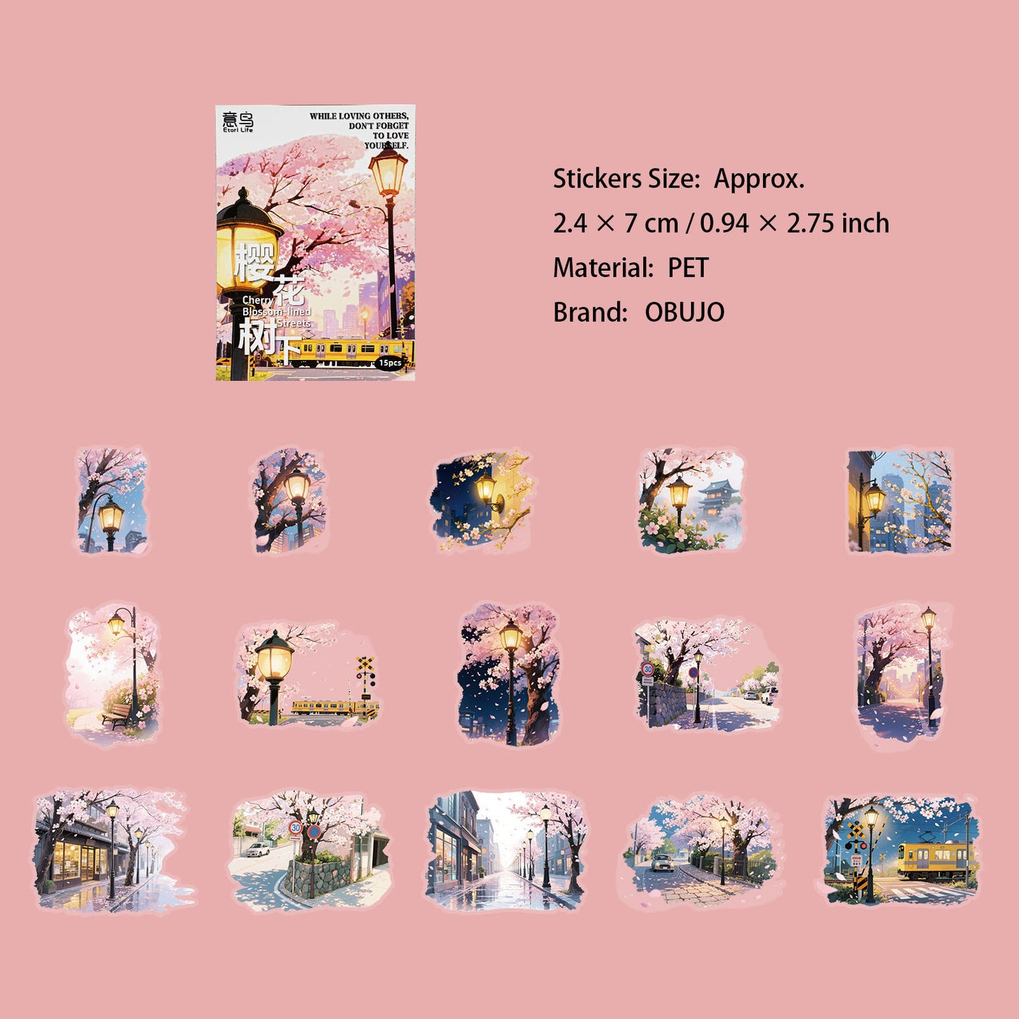 15 Pcs Night Landscape PET Stickers DHLSC