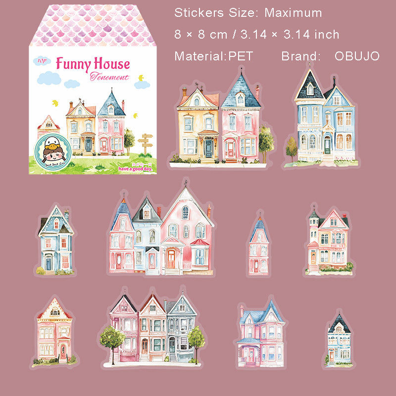 10 Pcs Fairy House PET Stickers QQXW