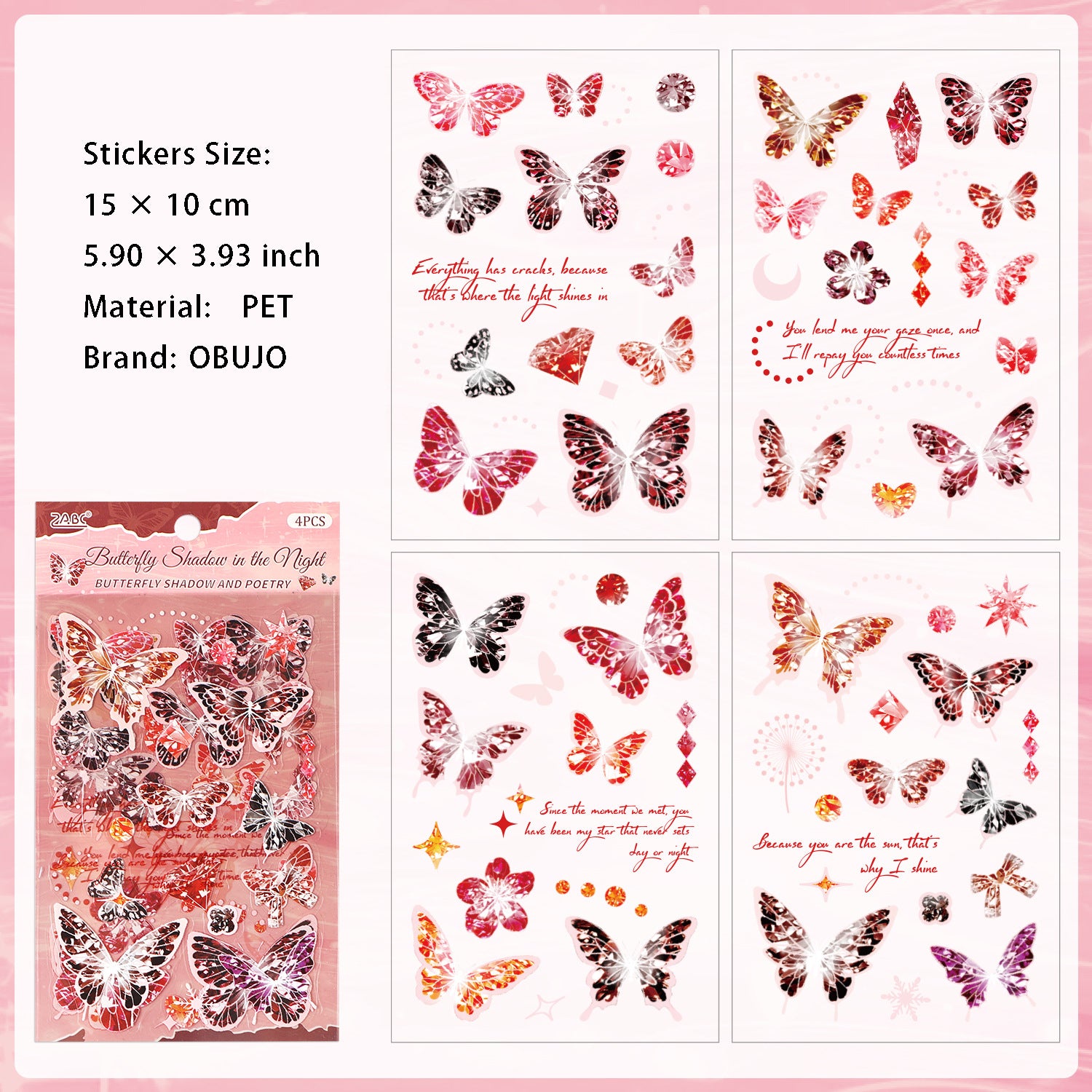 4 Sheets Butterfly PET Stickers MMDY
