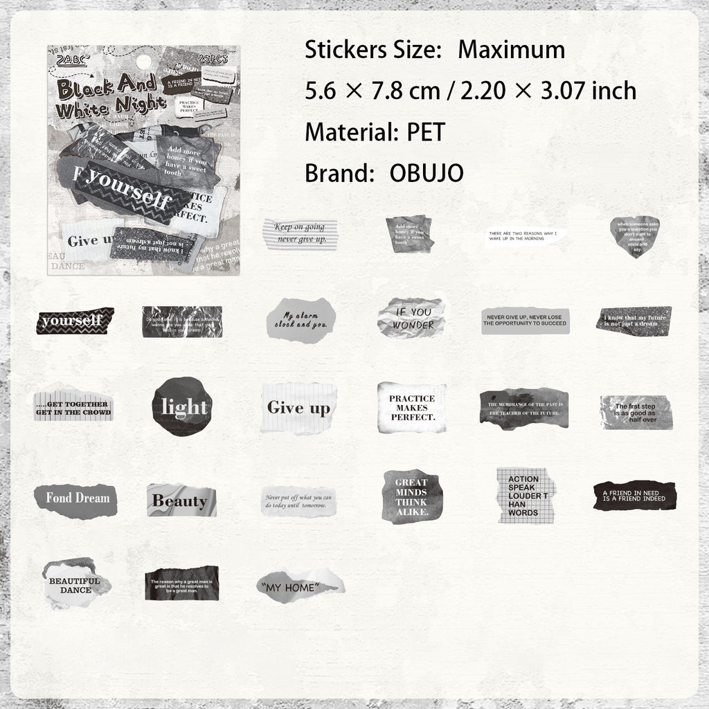 25 Pcs Vintage Words PET Stickers HYYL