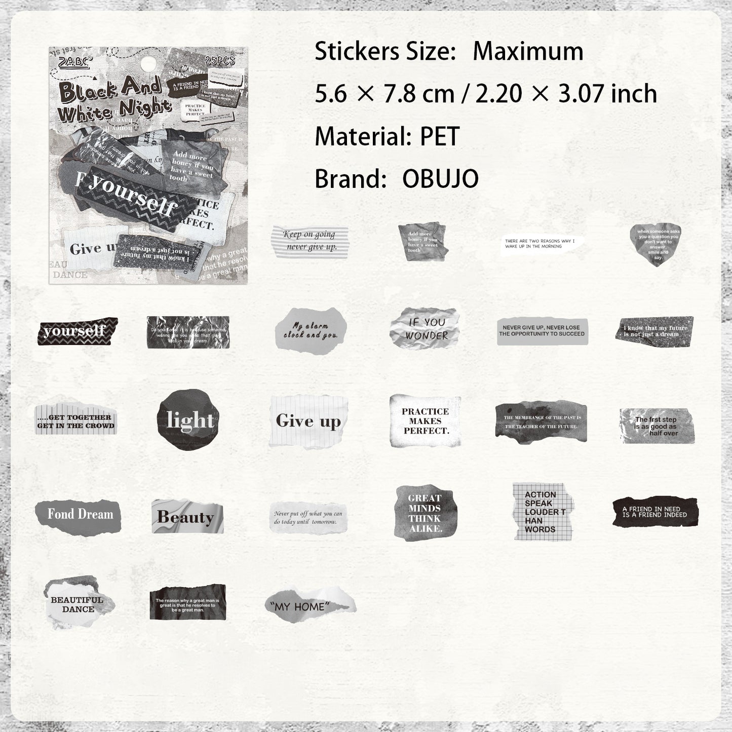 25 Pcs Vintage Words PET Stickers HYYL