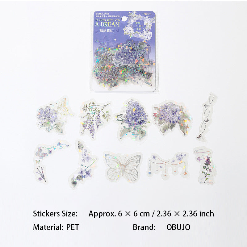 20 Pcs Holographic Flower and Butterfly PET Stickers HLRM