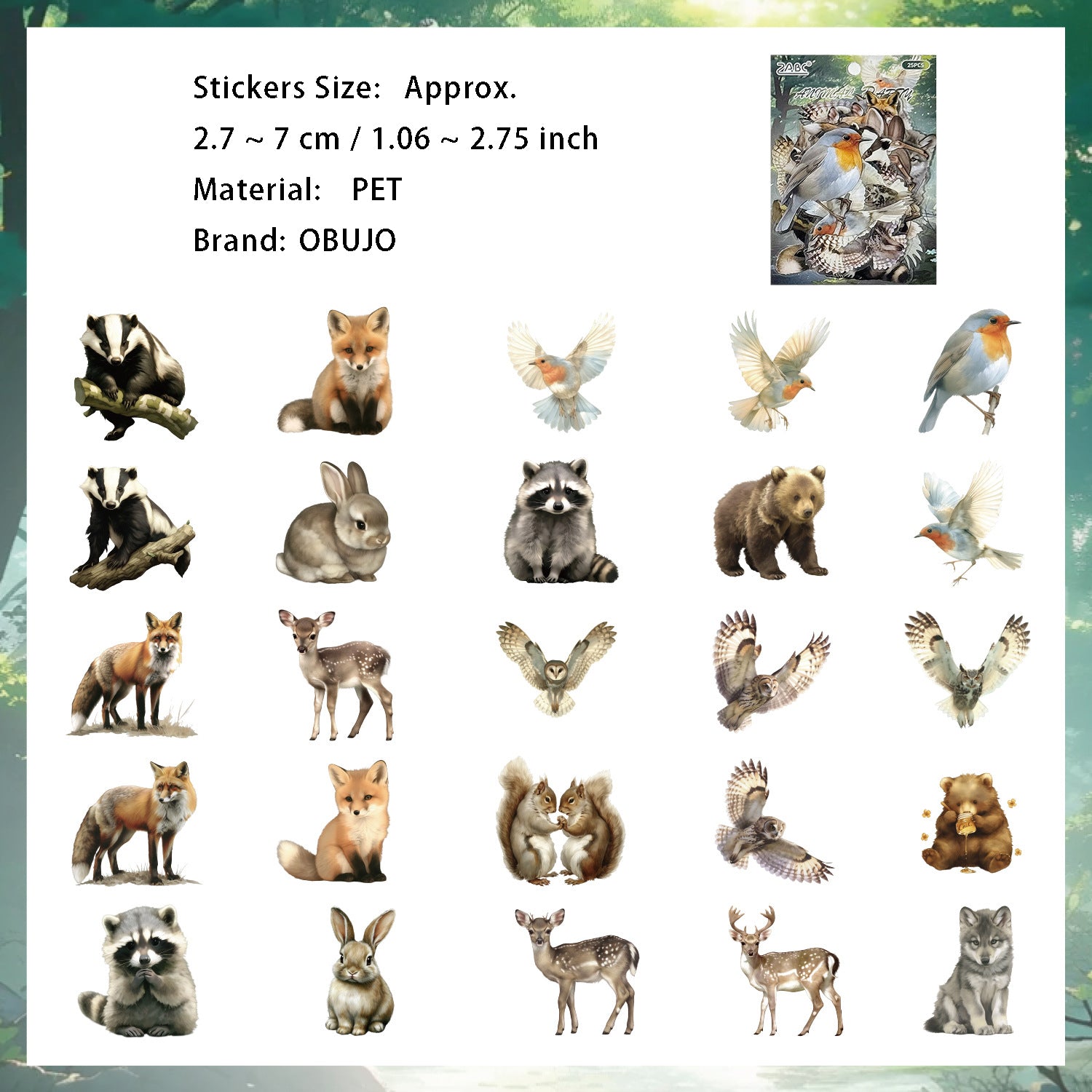 25 Pcs Wildland Theme PET Stickers LYMJ